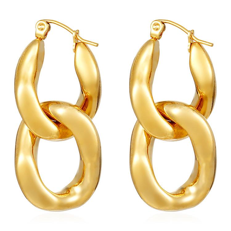New European American Classic Minimalist Hoop Earrings Stainless Steel Textured Accents Fashionable Trendy Personalized Women s