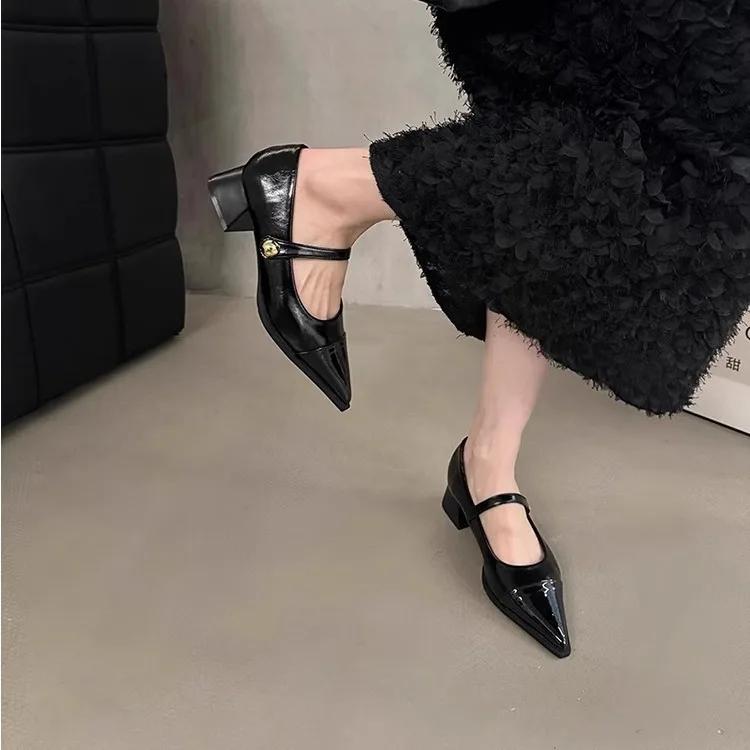 Women's High-heeled Pointy Pumps Spring New Fashion Pointed Toe Party Shoes Woman Simple Thick Heeled Ladies Thick Single Shoes