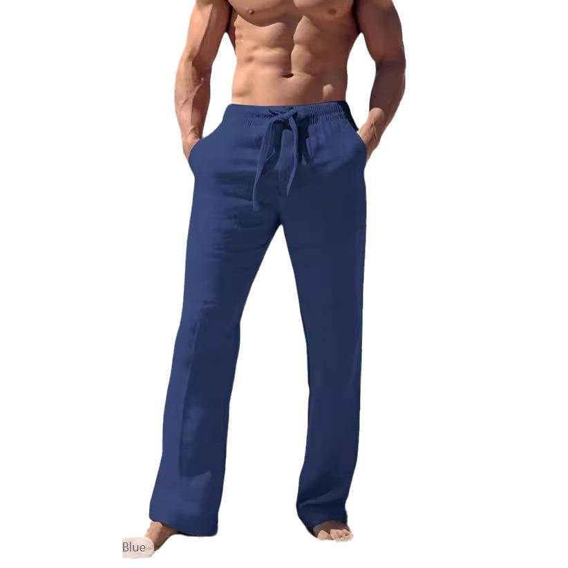 

Трансграничные Новые Мужские льняные Четырехсезонные пляжные брюки на кулиске с эластичной талией, прямые, удобные и дышащие 3XL
