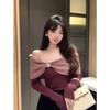 One Shoulder Bow Knit Sweater Women's New Top