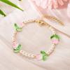 Zartes Tulpen-Imitat-Perlen-Choker-Halsband für Damen Mädchen Süßes Blumen-Grünblatt-Halsband Hochzeitsfeier Schmuck Geschenk