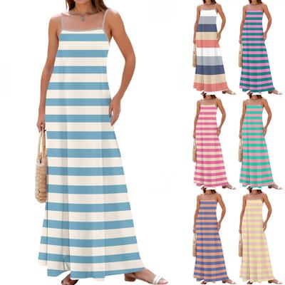 Γυναικείο Ανοιξιάτικο Και Καλοκαιρινό Casual Μόδα Ρυθμιζόμενες Τιράντες Φορεμένο Μακρύ Φόρεμα