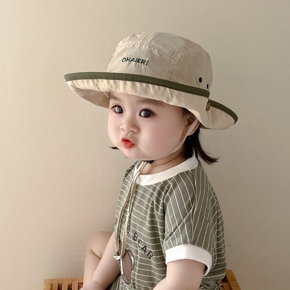 Ins Summer Baby Bucket Hat Korean Letter UV Protection Children Sunhat Quick-dry Outdoor Fisherman Hat Boys Girls