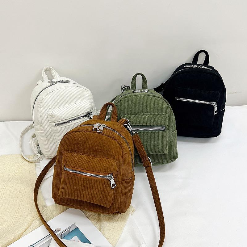 Retro Velvet Backpack Corduroy Small Backpack New Women's Bag Version Simple Casual Girl Small Schoolbag Woman