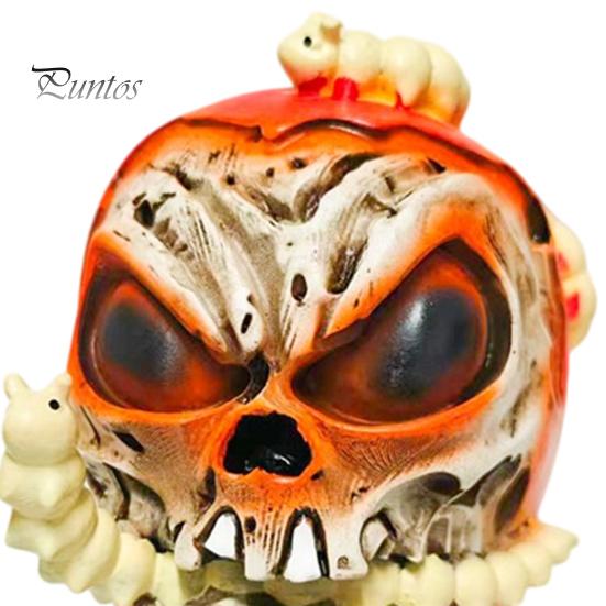 Niche Horror Collection Pieces Halloween Skull Apples Resin Statue, Gothic Spooky Decor with Tabletop Props Worm, Prop for Party Haunted House, Unique