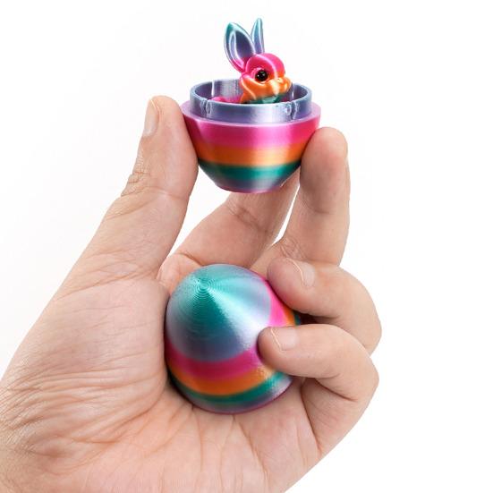 3D-gedruckte Ostereier mit Hase darin, bewegliche flexible Fidget-Hasenspielzeuge, Osterkorb
