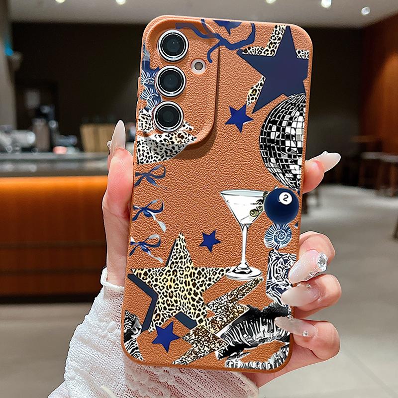 Leopard Star Disco Ball Pattern Case For Samsung Galaxy S25 Edge S24 Ultra S23 S22 Plus S21 FE S26 Ultra Leather Texture Silicone Cover