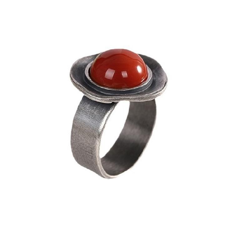 Традиционные ремесла Тайские серебряные кольца, украшенные драгоценными камнями из агата Наньхун, обеспечивающие комфортное ношение, этнические, элегантные 1