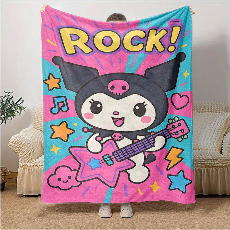 

1pc Rock Star Kuromi Blanket, Cartoon Throw for Room Decor, Gift Idea, Living Room, Travel, Camping, Car Blankets, Beach, Office Naps, Soft Blanket Su 130x150cm