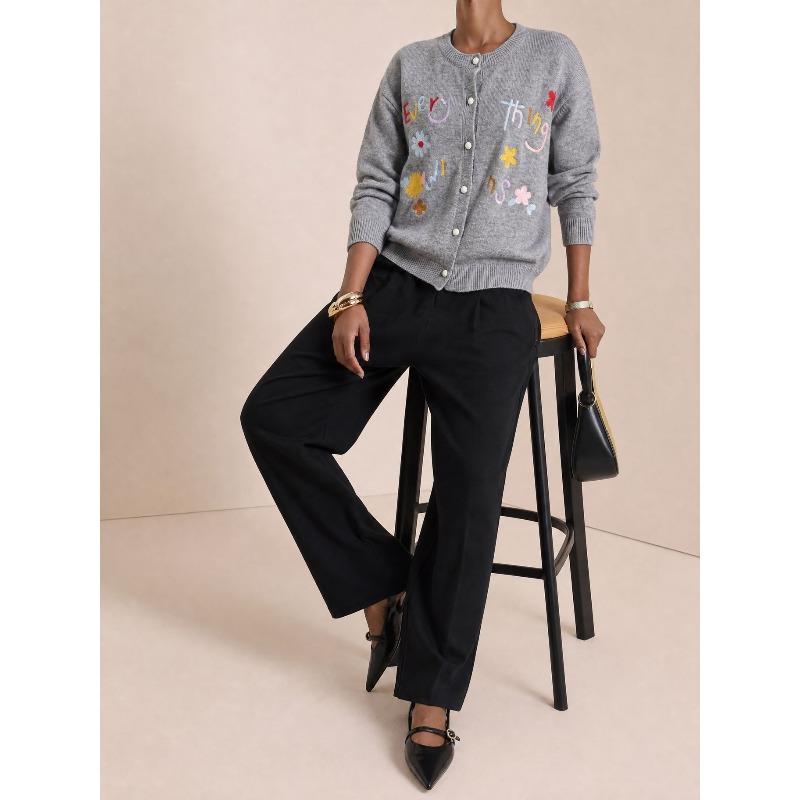 TIFICY Women's Fashion Casual Fall Winter Flower Pattern Print Long Sleeve O-Neck Sweaters