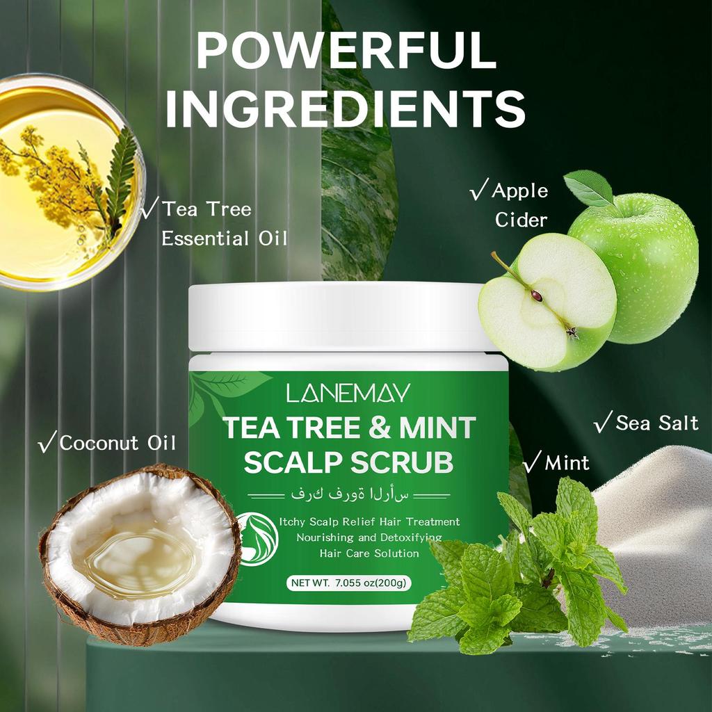 Tea Tree & Mint Scalp Scrub - Gently Cleans and Strengthens Hair and Scalp, Improves Scalp Health, Enhances Hair Vitality,200g