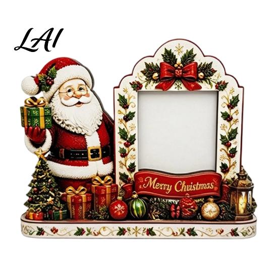 Poplar Wood Photo Frame Christmas 2D Wooden Picture Frame Painted Snowman Santa Xmas Rustic Tabletop Decoration Decor Keepsake Ornament Holiday