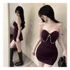 French Design Bead Chain Slim Dress Women with Chest Pad Pure Desire Spice Girl One Word Shoulder Tube Top Hip Skirt