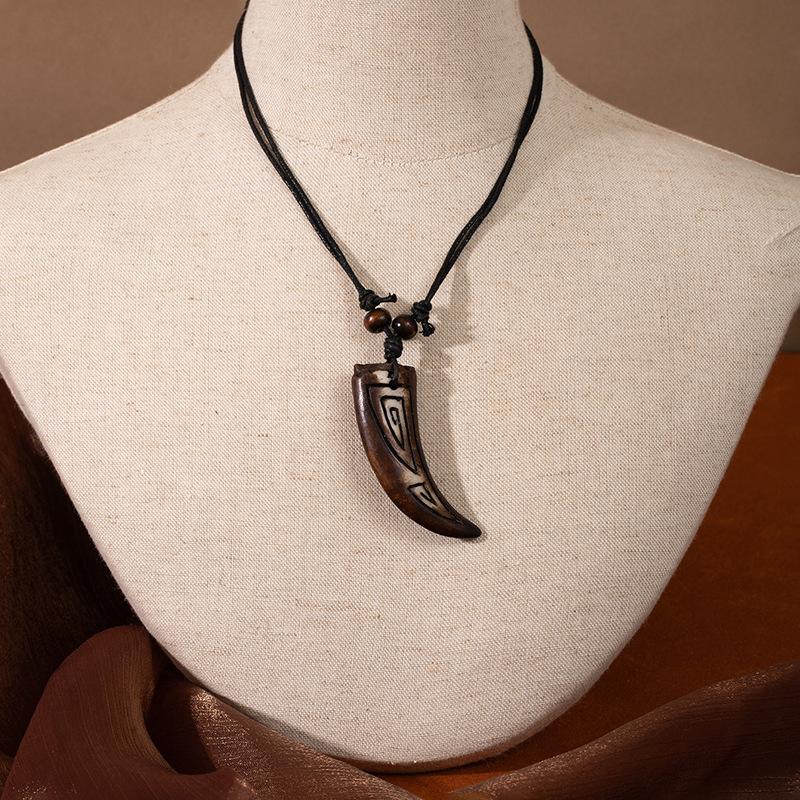 New Zealand Tribal Ethnic Style Resin Necklace Maori Fish Hook Imitation Bone Pendant Sweater Chain Scenic Travel Jewelry