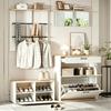 Coat Rack Set, Drawer, Mirror, Shoe Cabinet with Shoe Bench, Can Be Combined, Suitable for Entryway, Living Room, White + Wood Tone, 156x36x176cm