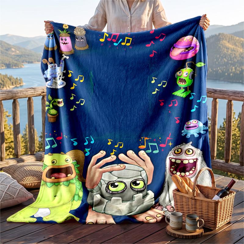 Warm Flannel Blanket My Singing Monsters Pattern, Lightweight Comfortable Throw Blanket for Bed Sofa Use