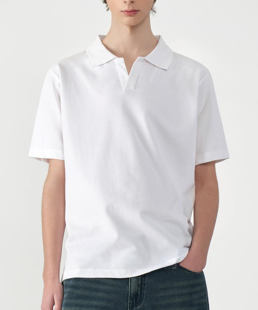 UNTAPPED STUDIO Cotton Pique Slit Neck Collared Short Sleeve Polo Shirt 3 Colors (Type A)