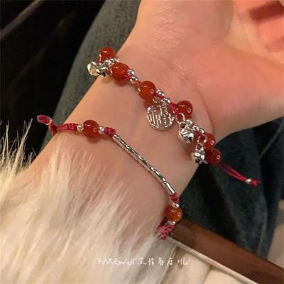 2026 Fashion Chinese Red Beads Festive Knit Bracelet Women Charm Vintage Lucky Bracelet Jewelry Party Vintage Popular Bracelet