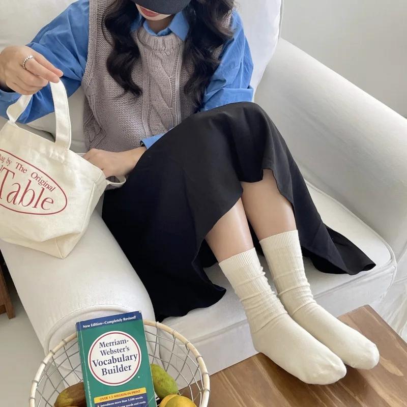 Cotton Knitting Women Socks Japanese Style School Girls High Socks Women Korean Fashion Solid Color Black White Gray Long Socks