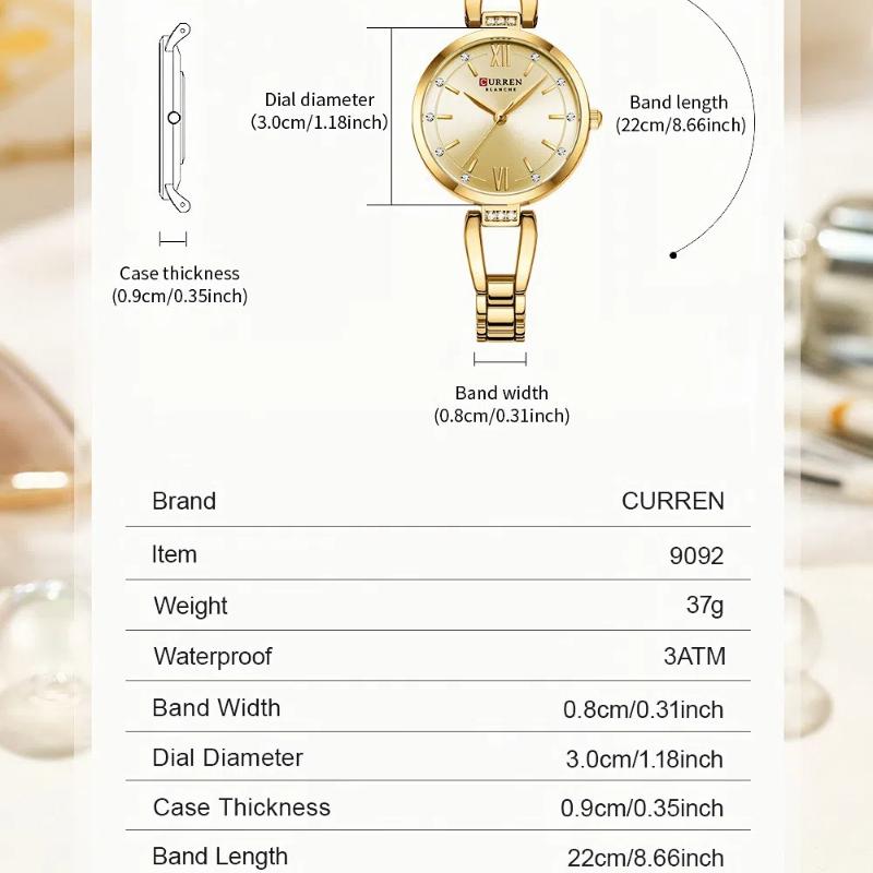 CURREN Moderne Damen-Stahlarmbanduhr mit Diamantbesatz, wasserdichte Quarz-Armbanduhr