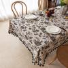 Retro Black Floral Tassel Tablecloth – Rectangular, American French Pastoral Style Coffee Table Cover.