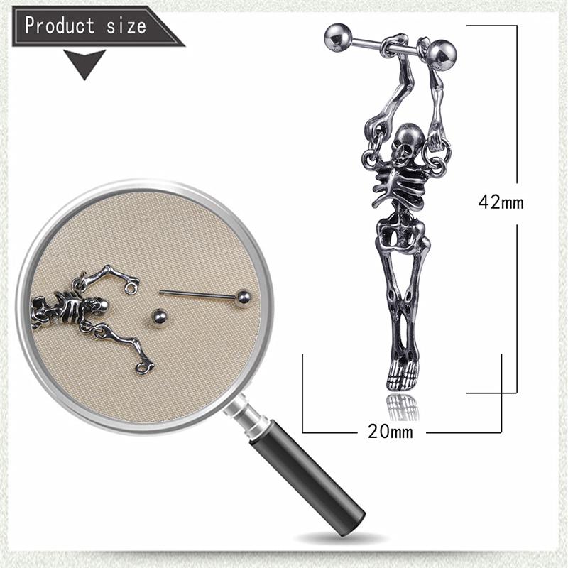 Titanium Steel Stud Punk Style Street Barbell Earrings Skull Earrings Men Women Earring