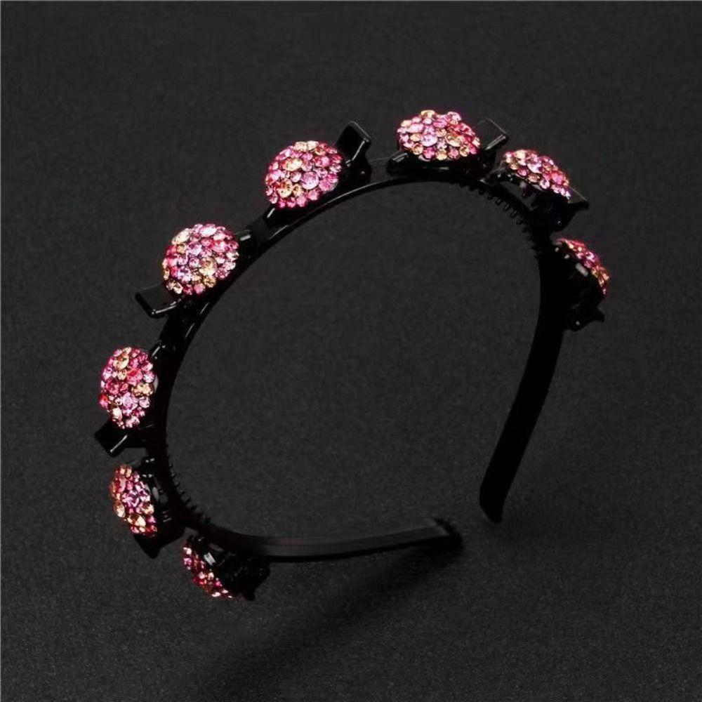 Antislip Hair Bands with Clips Elegant Shiny Hair Hoop Rhinestone Bangs Fixed Headband  Banquet