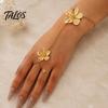 Adjustable Gold Chain Bracelet Flower Hand Link with Finger Ring for Matte Gilt Women Women, Hibiscus Flowers O Bracelet, Floral Fairy Jewelry
