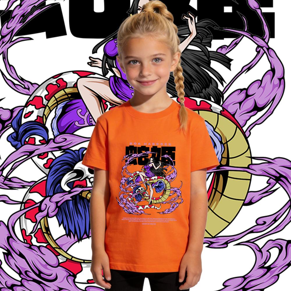 One Piece Boa Hancock Anime Printed Kids Cotton T Shirt for Boys and Girls Breathable Comfortable Daily Casual Wear