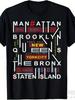 Vintage New York Map Pattern T-Shirt - 100% 180Gsm Heavyweight Vintage New York City Borough Design,