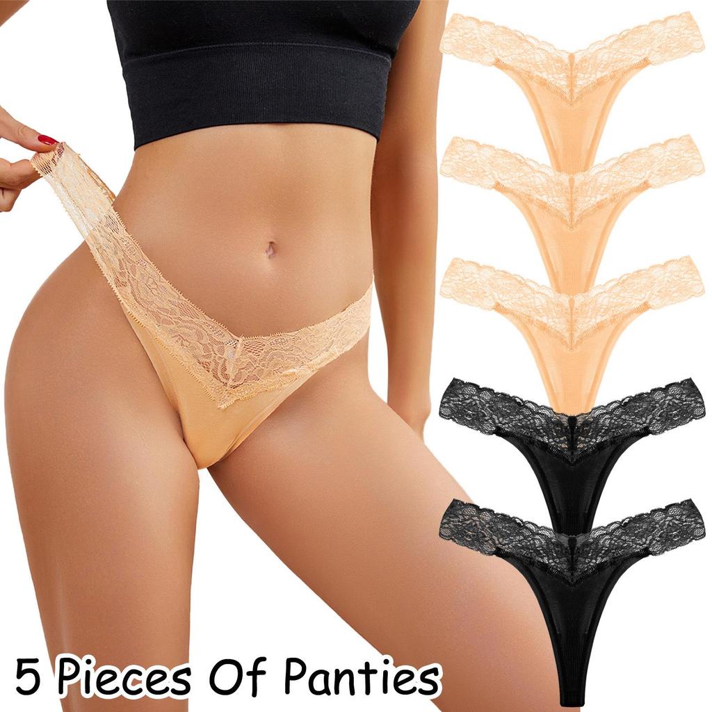 5-Piece Plus Size Women's Lace Low-Rise Thong Set