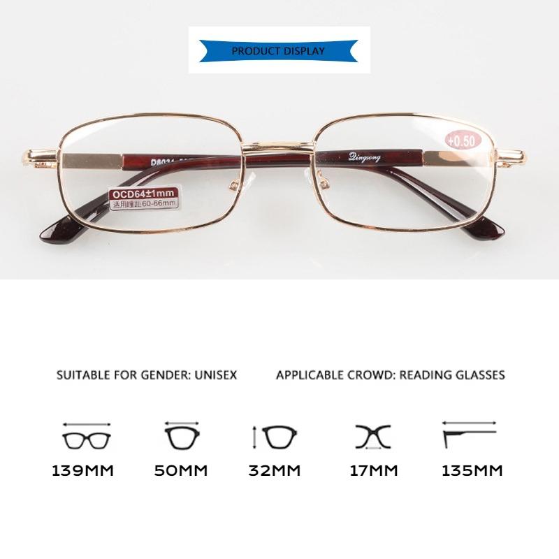 Metal Frame Square Reading Glasses Anti-fatigue Fashion HD Glass Lens Definition Presbyopia Diopter +1.0+1.5+2.0+2.0+3.0+3.5+4.0