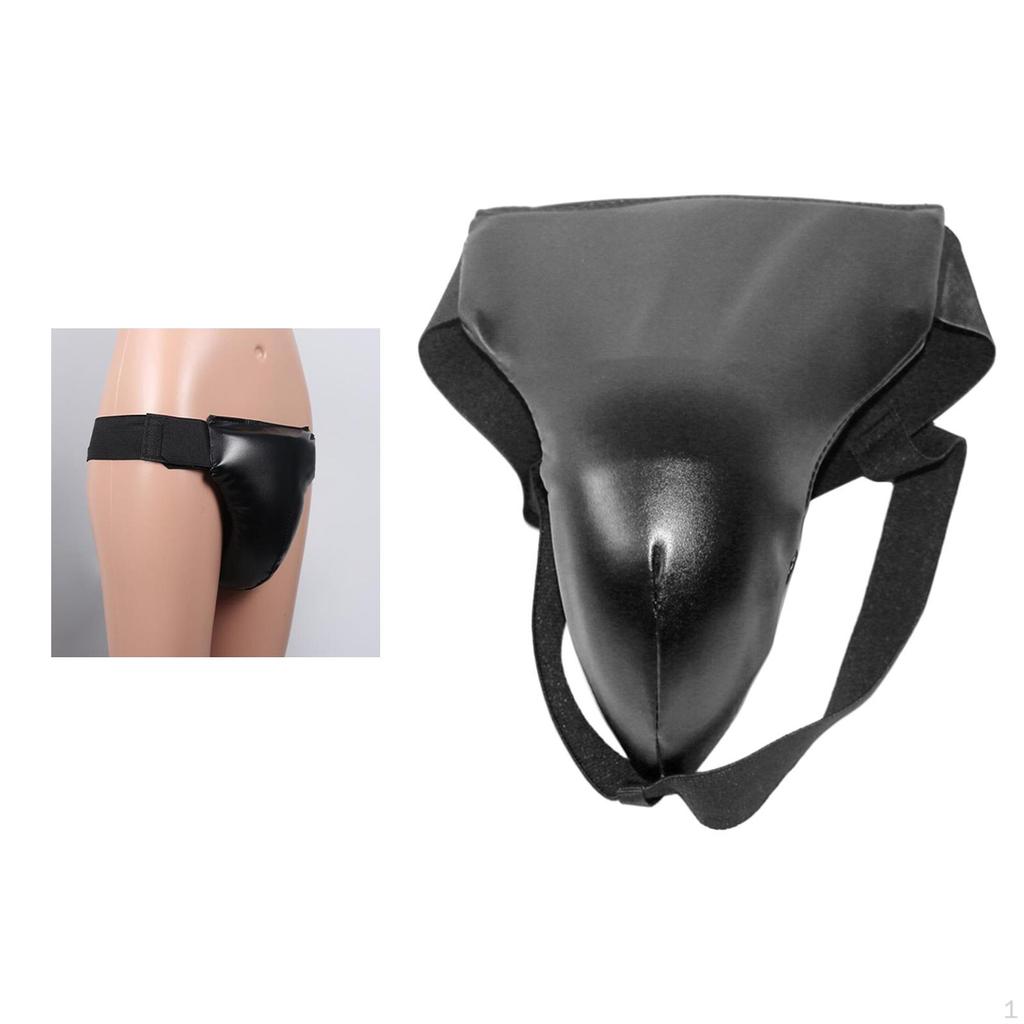 Durable Groin Guard, Jockstrap Crotch Protector Breathable PU Leather Abdominal Taekwondo
