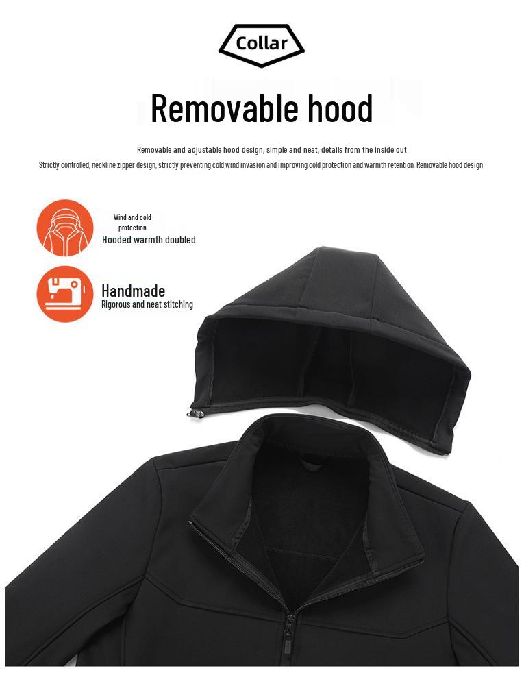 Men's 2025 Three-Proof Fleece-Lined Softshell Jacket with Detachable Hood - Windproof & Waterproof.