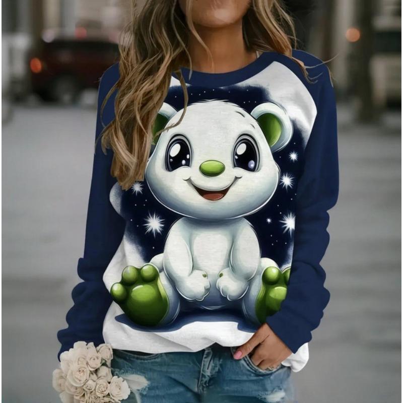Roztomilý kočičí dámský dlouhý rukáv, podzimní a zimní kulatý výstřih, bavlněné oblečení, kawaii zvířecí tištěné topy 2024, nový módní svetr