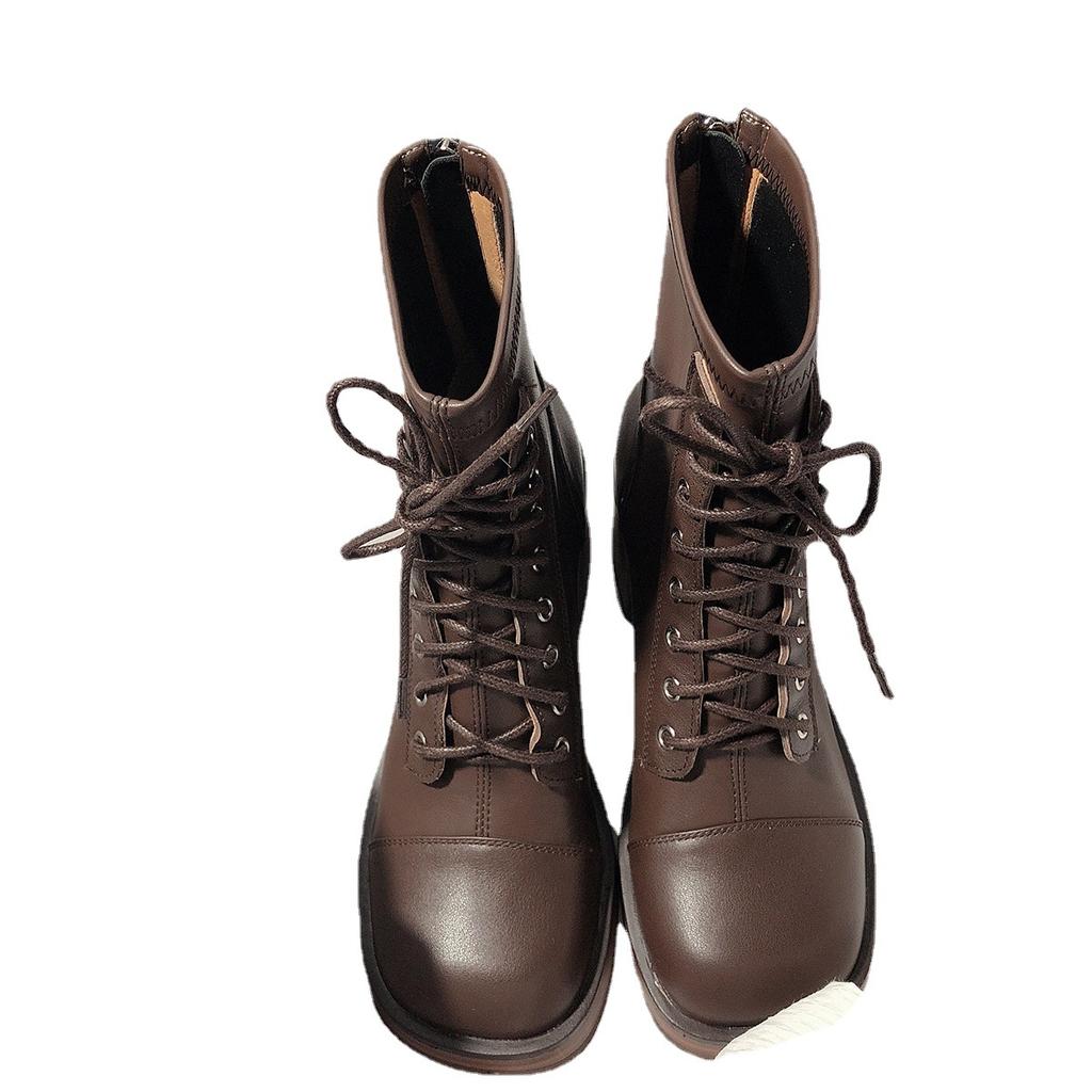 Mykt Skinn Tykk Såle Britisk Stil Stretch Skinny Korte Ridestøvletter Dame