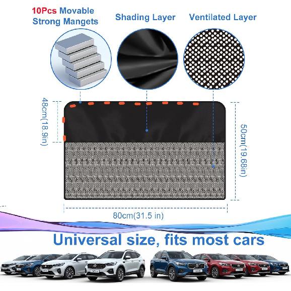 Rear Window Sun Shade, 2 PCS Magnetic Double Layer Car Side Window Sun Shades For Baby, Half Blackout & Half See-Through Back Window Covers For Sun &