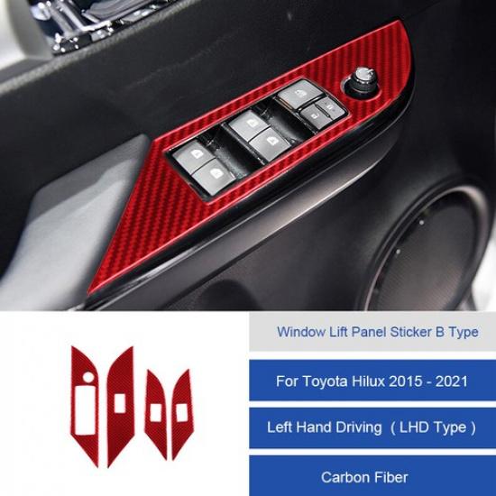 4pcs Red Carbon Fiber Car Inner Door Switch Panel Cover For Toyota Hilux 2015-21
