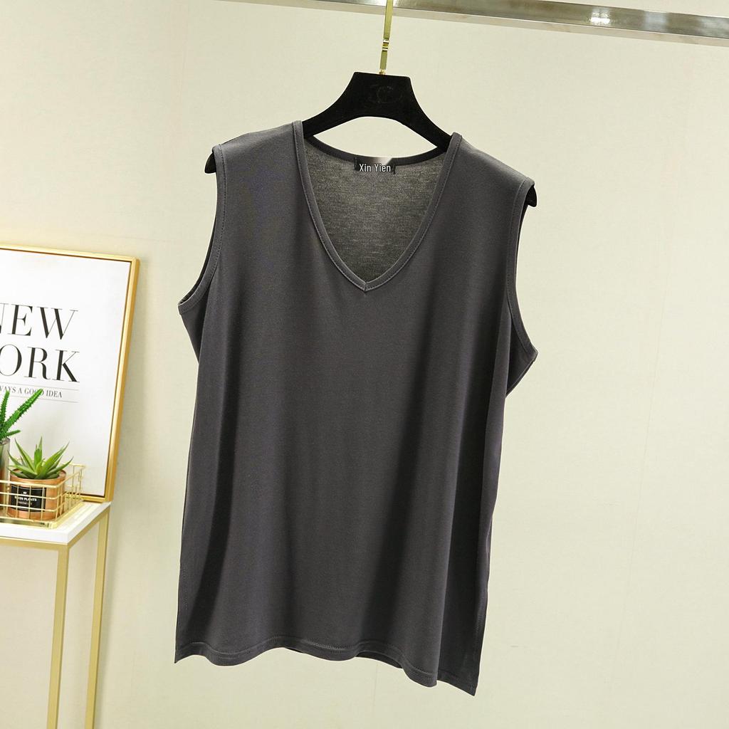 Women's Sleeveless V-Neck Loose Modal Vest – Summer Plus Size Camisole Slimming Top