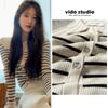 Zhao Lusi Style Striped Polo Collar Wool Knit Sweater - Women's Spring Slim Fit Long Sleeve Top