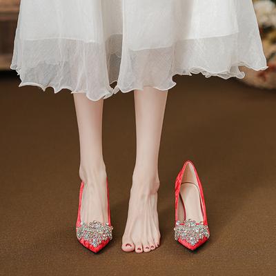 Sens premium Xiuhe chaussures de mariage mariée chaussures de mariage rouges talons hauts français scintillants chaussures simples femmes automne 2025 nouveau