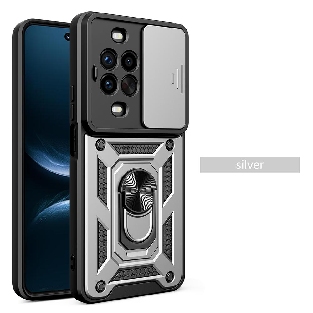 Schieb-Kameraabdeckung für Huawei Nova 14 / 14 Pro 5G Hülle Ring Ständer Halter Vollschutz Stoßfest Handy Capa Funda Huawei Nova 14 Pro silber