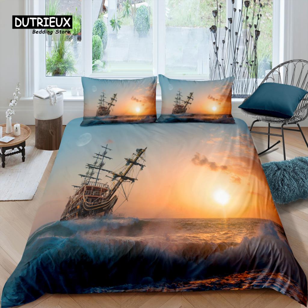 Comforter Home Living Luxury 3D Sailboat Bedding Set The Sea Queen And King Eu/Us/Au/Uk Size Comforter Bedding