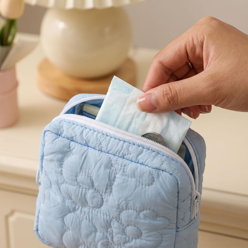 Cute Sanitary Napkin Pouch - Zipper Case for Pads and Small Valuables - Compact Feminine Product for Purse