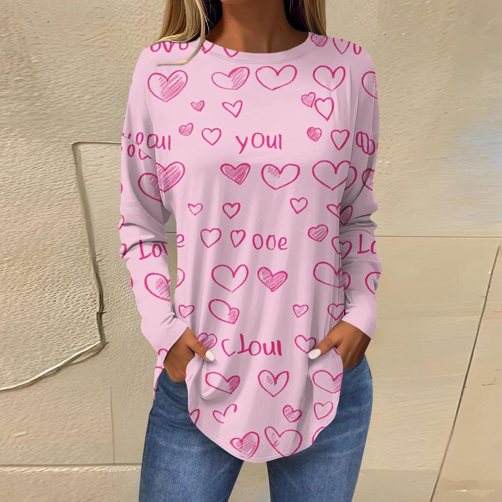 Women's Fashion Loose Round Neck Printed Long Sleeve T-Shirt Top