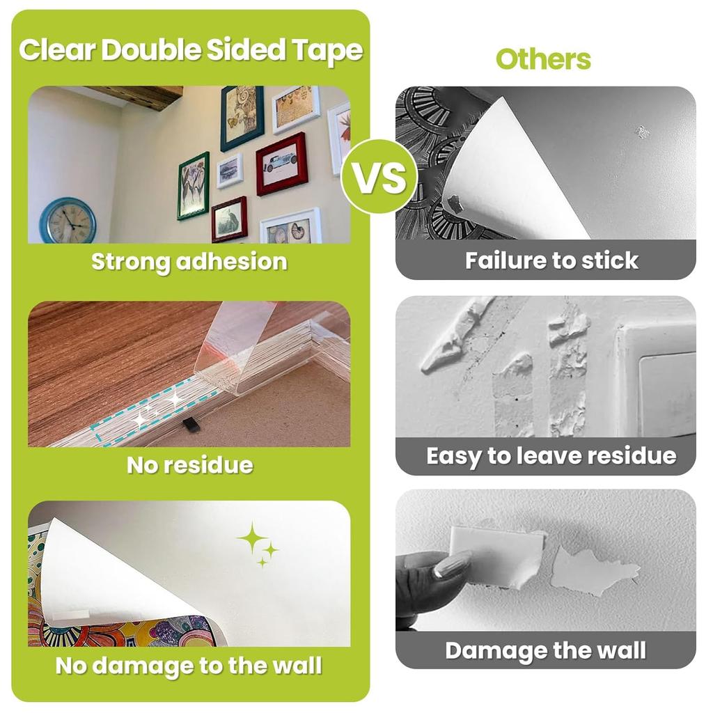 Double Sided Tape Heavy Duty, Removable Nano Double Sided Adhesive Tape, Clear Mounting Tape Picture Hanging Adhesive Strips Waterproof for Walls