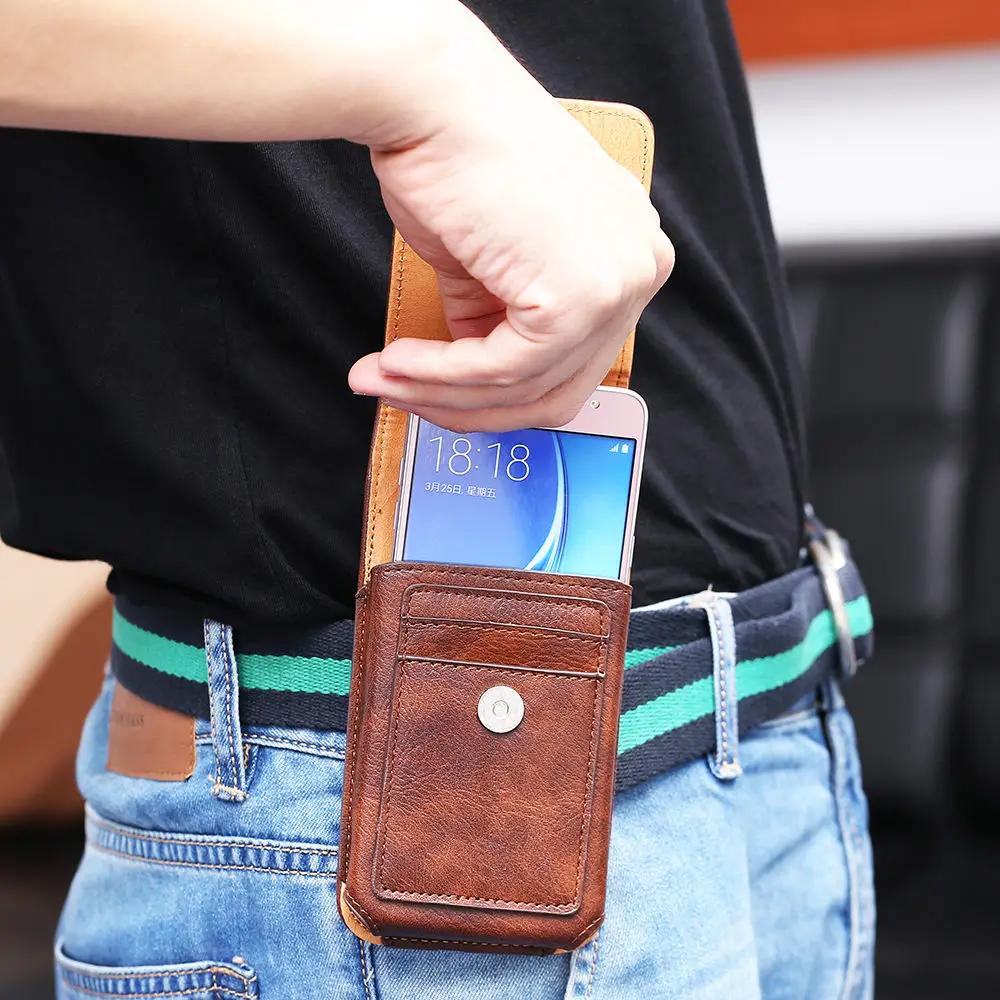 Uniwersalna Skórzana Saszetka/Etui 6.3/5.5/4.7 cala na Pasek do iphone 16 Pro Max 15 Plus 14 13 12 11 Pokrowiec z Klipsem
