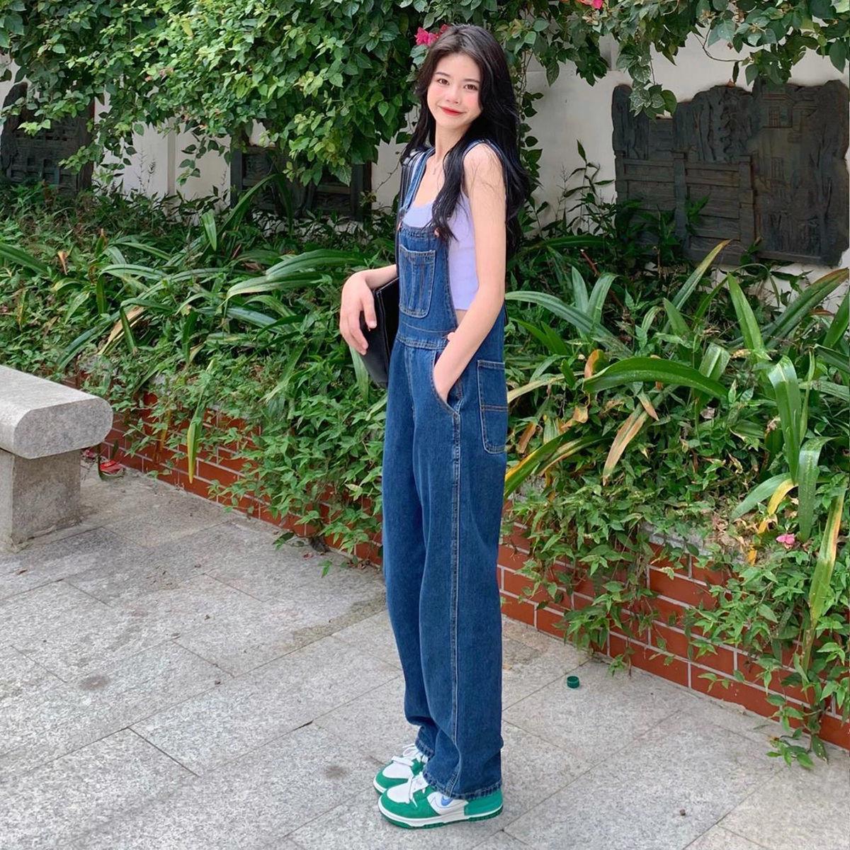 

«Женский облегающий джинсовый комбинезон прямого кроя в стиле ретро 2025 года — универсальный вариант для весны и осени» S темно-синий