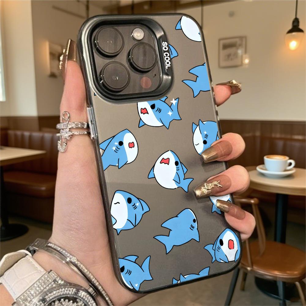 Cute Blue Cartoon Sharks Pattern Shockproof Phone Case for Iphone 16 15 14 13 12 11 Pro Max/Mini Anti-Scratch Premium Hard Cover