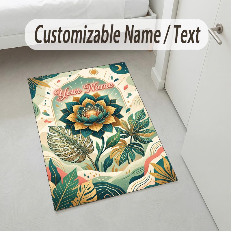 Lions Majesty Theme Soft Crystal Velvet Rug Custom Name & Text Print Non Slip Floor Rug for Bedroom Living Room